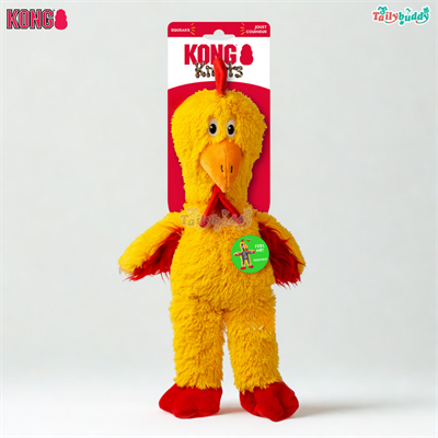 KONG Knots Chicken - ตุ๊กตาไก่นุ่ม ผสานเชือกภายใน เพิ่มความแข็งแรง ของเล่นสำหรับสุนัข มีเสียงร้องเวลากัด (M/L)